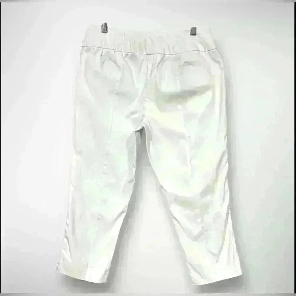 Women's White Mid Rise Pull-on Cropped Capri Pants Size 12 C Est. 1946 - Picture 2 of 8